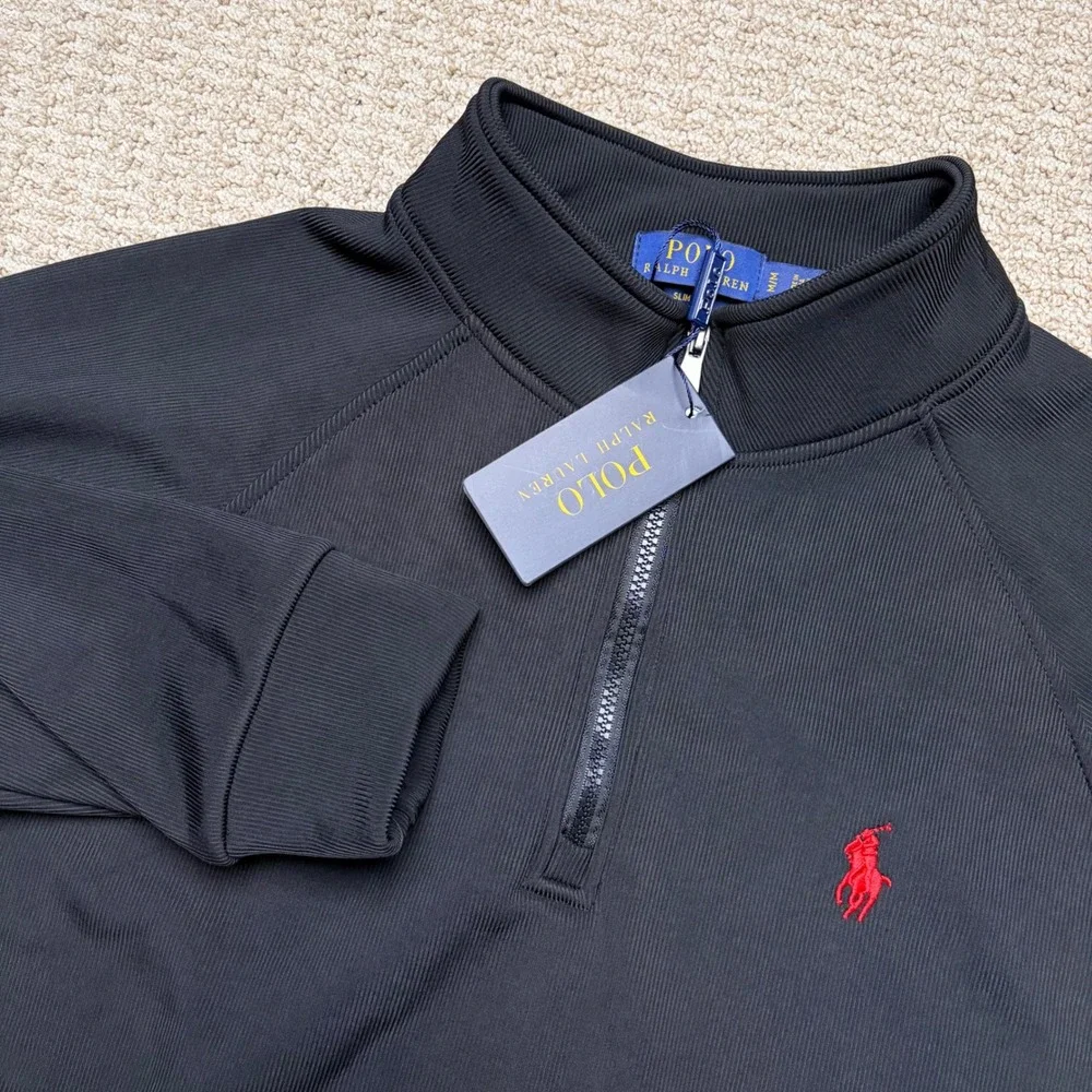 NEW Polo Ralph Lauren Mens  M Slim Fit Stretch Mesh Quarter Zip Pullover Black